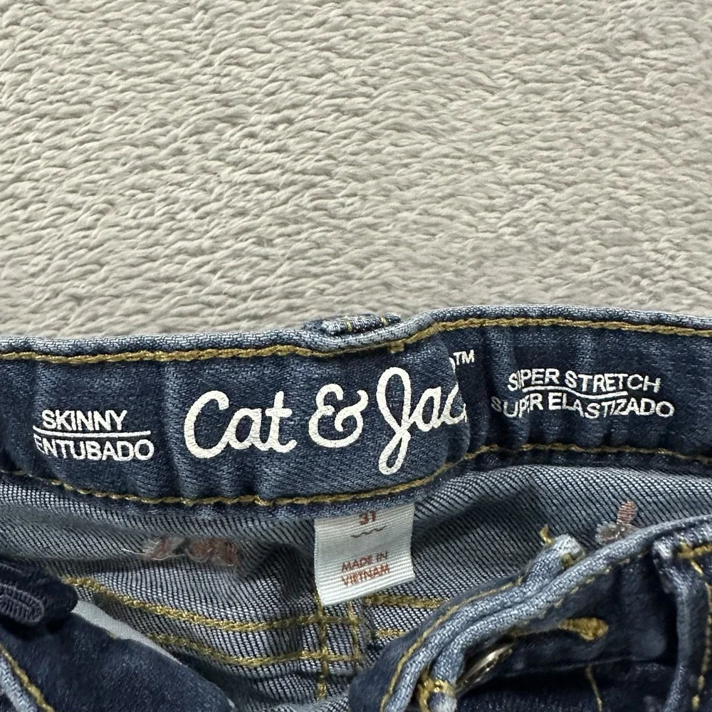 Cat & Jack Floral Jeans Girls Kids 3T Blue Skinny School Pockets Cute